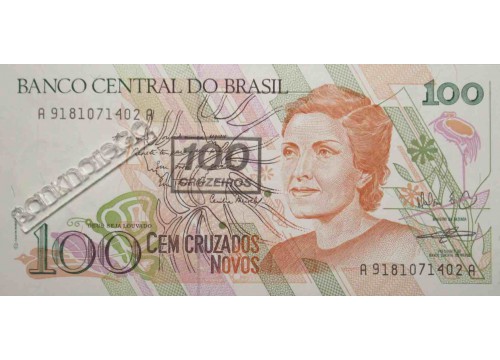 Банкнота Бразилия 100 (сто) крузадо 1990 год. Pick 224b. UNC