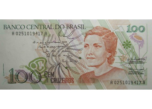 Банкнота Бразилия 100 (сто) крузадо 1990 год. Pick 228. UNC