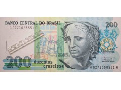 Банкнота Бразилия 200 (двести) крузйро 1990 год. Pick 229. UNC