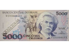 Банкнота Бразилия 5000 (пять тысяч) крузейро 1990-93 год. Pick 232b. UNC