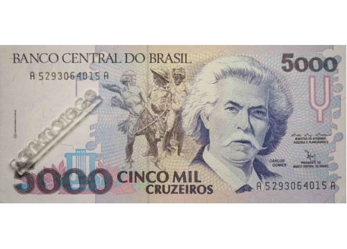 Банкнота Бразилия 5000 (пять тысяч) крузейро 1990-93 год. Pick 232b. UNC