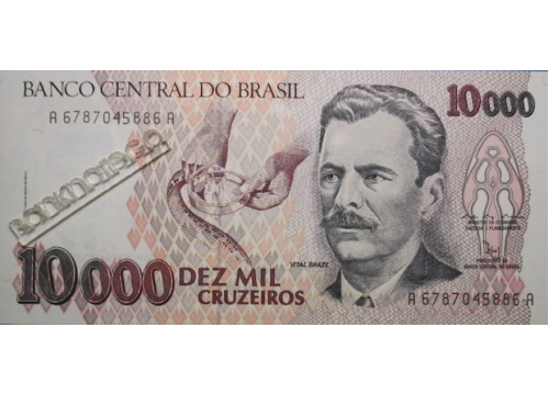 Банкнота Бразилия 10000 (десять тысяч) крузейро 1991-93 год. Pick 233b. UNC