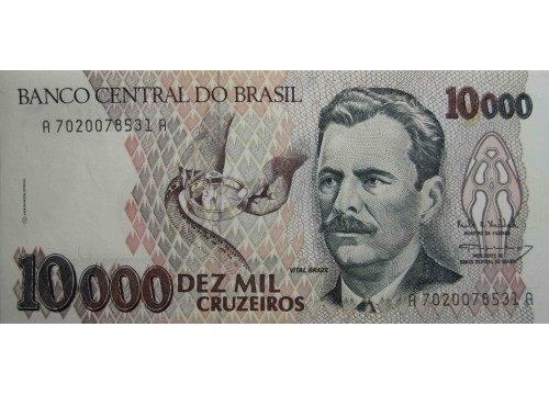 Банкнота Бразилия 10000 (десять тысяч) крузейро 1993 год. Pick 233c. UNC