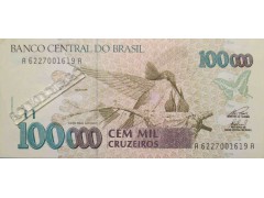 Банкнота Бразилия 100000 (сто тысяч) крузейро 1992-93 год. Pick 235c. VF