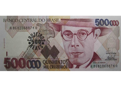 Банкнота Бразилия 500000 (пятьсот тысяч) крузейро 1993 год. Pick 239a. UNC