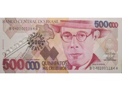 Банкнота Бразилия 500000 (пятьсот тысяч) крузейро 1993 год. Pick 239b. UNC