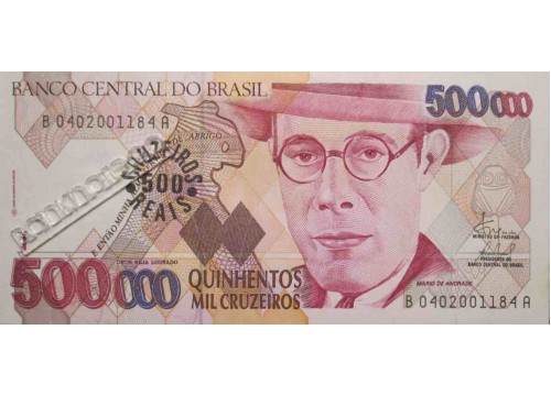 Банкнота Бразилия 500000 (пятьсот тысяч) крузейро 1993 год. Pick 239b. UNC