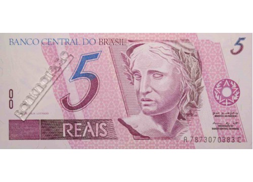 Банкнота Бразилия 5 (пять) реалов 1997-2011 год. Pick 244Ad. UNC