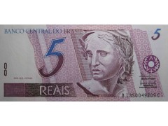 Банкнота Бразилия 5 (пять) реалов 1997 год. Pick 244Af. UNC