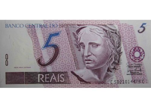 Банкнота Бразилия 5 (пять) реалов 1997 год. Pick 244Ah. UNC