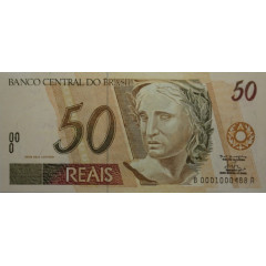 Банкнота Бразилия 50 (пятьдесят) реалов 1994-2010 год. Pick 246h. UNC