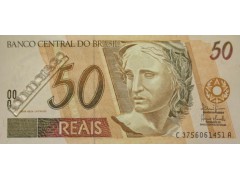 Банкнота Бразилия 50 (пятьдесят) реалов 1994-2010 год. Pick 246l. UNC