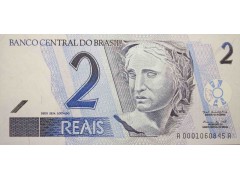 Банкнота Бразилия 2 (два) реала 2001 год. Pick 249a. UNC