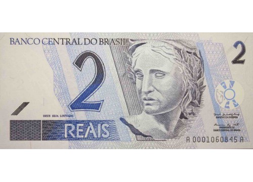 Банкнота Бразилия 2 (два) реала 2001 год. Pick 249a. UNC