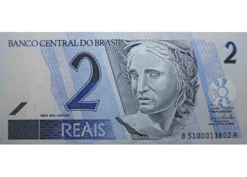 Банкнота Бразилия 2 (два) реала 2001 год. Pick 249e. UNC