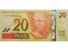 Банкнота Бразилия 20 (двадцать) реалов 2002-10 год. Pick 250e. UNC