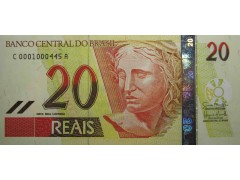 Банкнота Бразилия 20 (двадцать) реалов 2002 год. Pick 250f. UNC