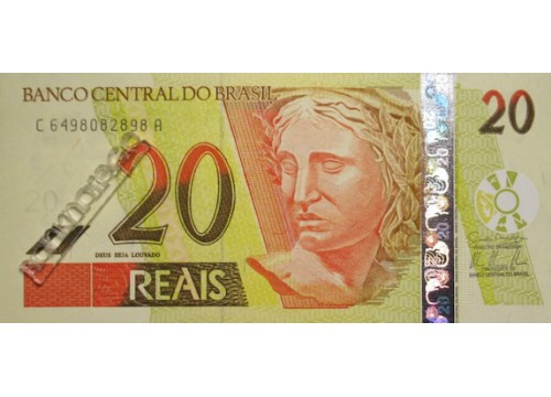 Банкнота Бразилия 20 (двадцать) реалов 2002-10 год. Pick 250g. UNC