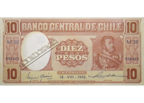 Банкнота Чили 20 (двадцать) песо 1943 год. Pick 103a. UNC
