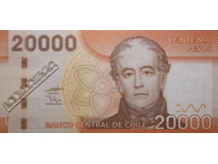 Банкнота Чили 20000 (двадцать тысяч) песо 2009 год. Pick 165a. UNC