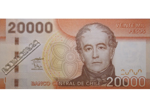Банкнота Чили 20000 (двадцать тысяч) песо 2009 год. Pick 165a. UNC