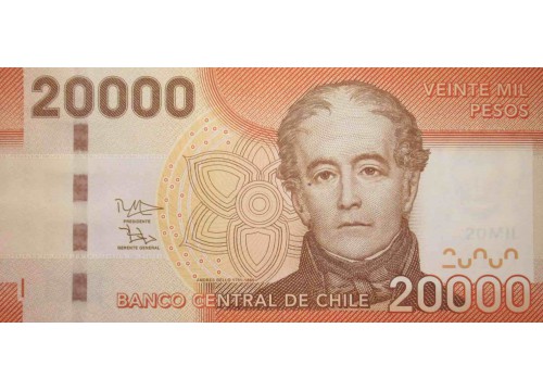 Банкнота Чили 20000 (двадцать тысяч) песо 2012 год. Pick 165c. UNC