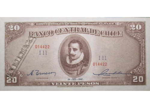 Банкнота Чили 20 (двадцать) песо 1947 год. Pick 93b2. UNC
