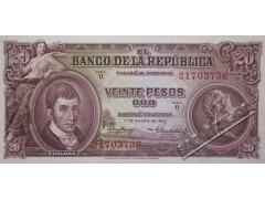 Банкнота Колумбия 20 (двадцать) песо 1953 год. Pick 401a. UNC