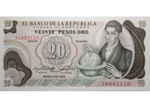 Банкнота Колумбия 20 (двадцать) песо 1983 год. Pick 409d. UNC