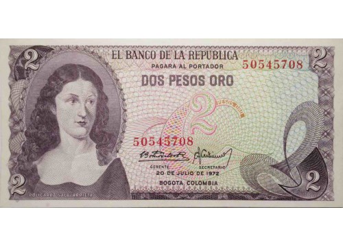 Банкнота Колумбия 2 (два) песо 1972 год. Pick 413a. UNC