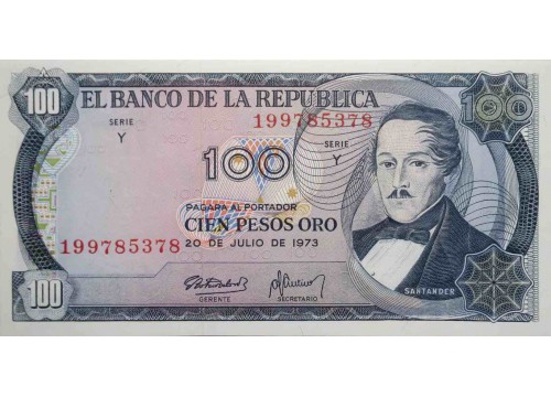 Банкнота Колумбия 100 (сто) песо 1973 год. Pick 415. UNC