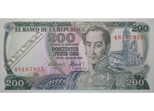Банкнота Колумбия 200 (двести) песо 1974 год. Pick 417a. UNC