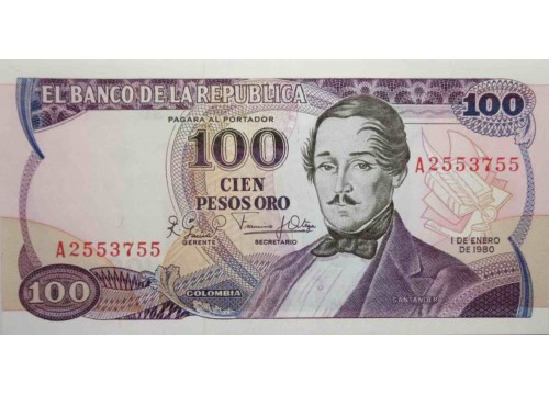 Банкнота Колумбия 100 (сто) песо 1980 год. Pick 418c. UNC