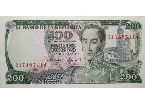 Банкнота Колумбия 200 (двести) песо 1978 год. Pick 419. UNC