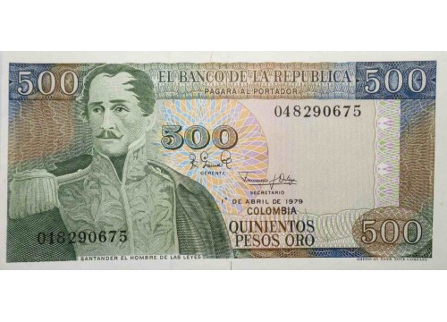 Банкнота Колумбия 500 (пятьсот) песо 1979 год. Pick 420b. UNC