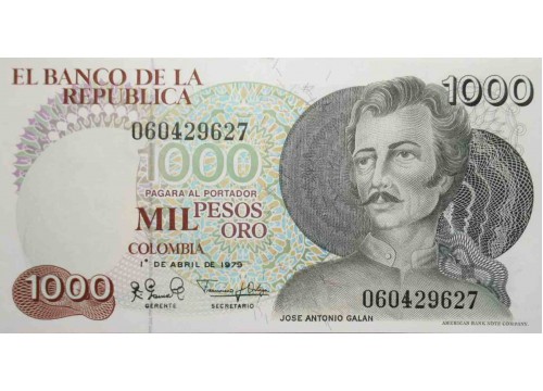 Банкнота Колумбия 1000 (тысяча) песо 1979 год. Pick 421. UNC