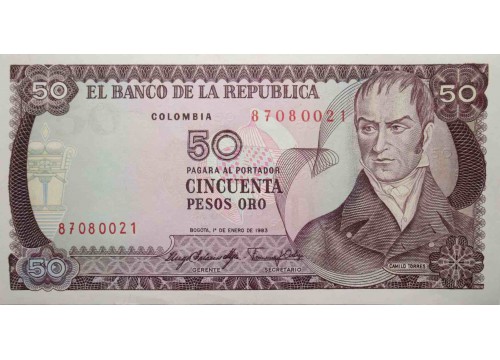 Банкнота Колумбия 50 (пятьдесять) песо 1983 год. Pick 422b. UNC