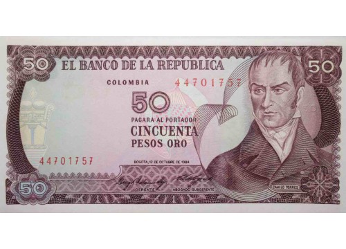 Банкнота Колумбия 50 (пятьдесять) песо 1984 год. Pick 425a. UNC