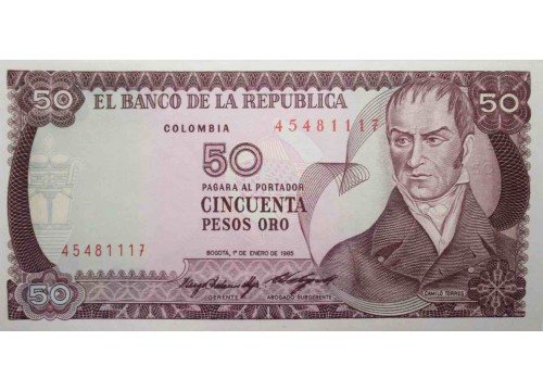 Банкнота Колумбия 50 (пятьдесять) песо 1985 год. Pick 425a. UNC
