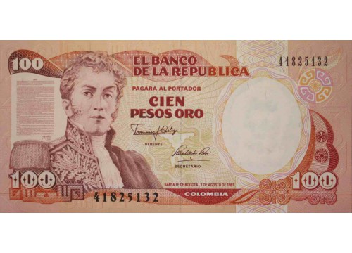 Банкнота Колумбия 100 (сто) песо 1991 год. Pick 426A. UNC
