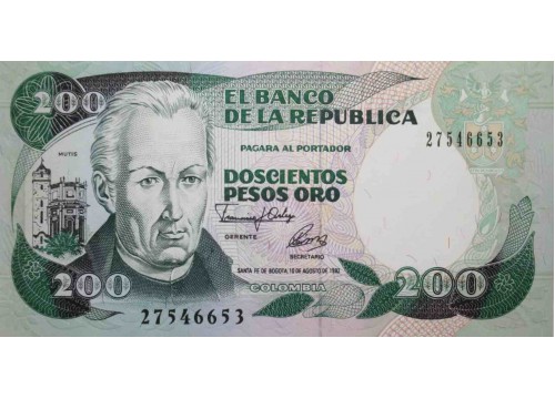Банкнота Колумбия 200 (двести) песо 1992 год. Pick 429A. UNC