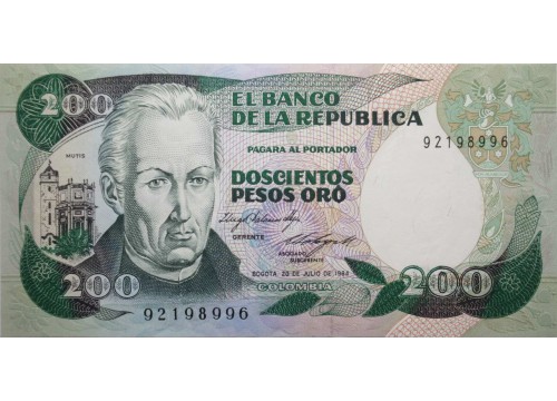 Банкнота Колумбия 200 (двести) песо 1984 год. Pick 429a. UNC