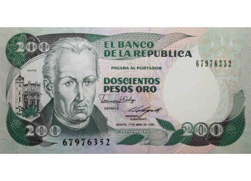 Банкнота Колумбия 200 (двести) песо 1989 год. Pick 429d. UNC