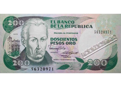 Банкнота Колумбия 200 (двести) песо 1988 год. Pick 429d. UNC