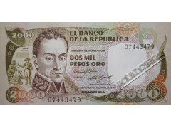 Банкнота Колумбия 2000 (две тысячи) песо 1986 год. Pick 430d. UNC