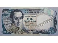 Банкнота Колумбия 1000 (тысяча) песо 1990 год. Pick 432b. UNC