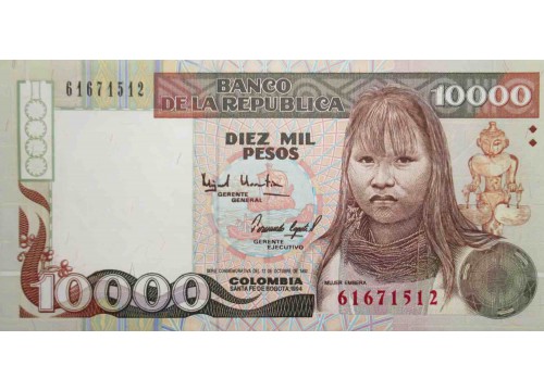 Банкнота Колумбия 10000 (десять тысяч) песо 1994 год. Pick 437A. UNC