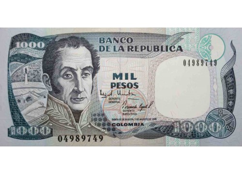 Банкнота Колумбия 1000 (тысяча) песо 1995 год. Pick 438. UNC