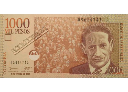 Банкнота Колумбия 1000 (тысяча) песо 2005 год. Pick 450i. UNC