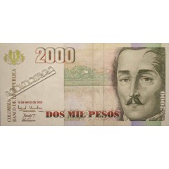 Банкнота Колумбия 2000 (две тысячи) песо 2002 год. Pick 451g. UNC